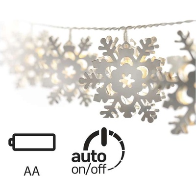 EMOS Lighting ZY1976 LED vianočná girlanda vločky kovové 3× AA teplá b. čas.