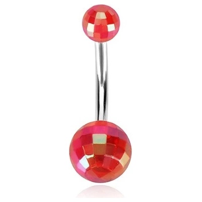 Šperky eshop piercing do pupíku akrylové disko koule v červeném odstínu duhové odlesky W25.05