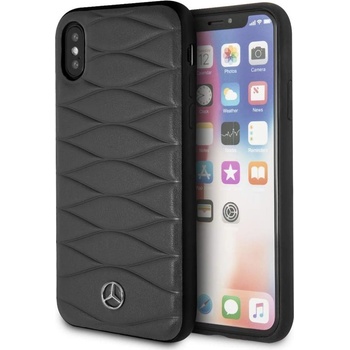 Mercedes-Benz Pattern III Leather Hard Case - кожен кейс (естествена кожа) за iPhone XS, iPhone X (тъмносив)