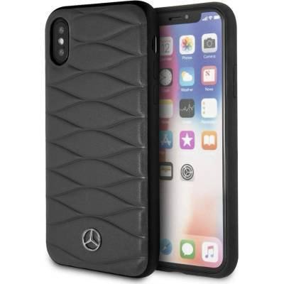 Mercedes-Benz Pattern III Leather Hard Case - кожен кейс (естествена кожа) за iPhone XS, iPhone X (тъмносив)