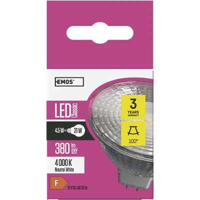 Emos LED žárovka 4,5W patice MR16GU5,3 na 12V Denní bílá
