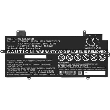 Cameron Sino Батерия за лаптоп LENOVO ThinkPad X1 Carbon G9 20XW002DGE, ThinkPad X1 Carbon Gen 10 21CB004QIX, ThinkPad X1 Yoga Gen 6 20XY003BAT, L20C4P71 LiPO, 15.44V 3600 mAh CAMERON SINO (CS-LVX190NB)