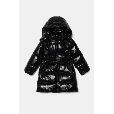 Twinset Girl kabát zimní s páskem lesklý černý