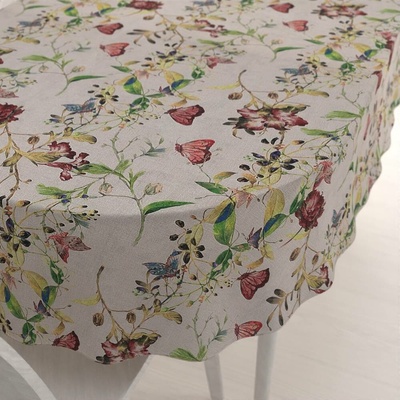 Biante Dekorační oválný ubrus PML-083 Květiny a motýli na béžovém 120x180 cm