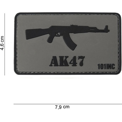 Gumová nášivka 101 Inc zbraň AK47 - sivá