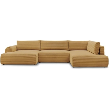 Bobochic Сгъваем/с място за съхранение ъглов диван от рипсено кадифе в цвят горчица (десен ъгъл/U форма) Lucien - Bobochic Paris (104991)