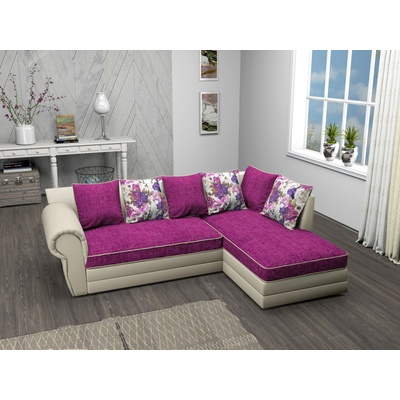 DST Ъглов диван Rio-dst, бежова кожа и лилаво