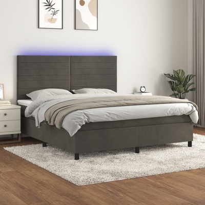 Petrashop 3136192 boxspring postel s matrací a LED tmavě šedá samet