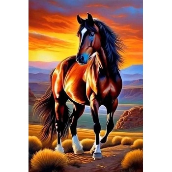 Norimpex - Puzzle Diamant painting: Brown horse at sunset 30x40cm - 1 - 39 piese