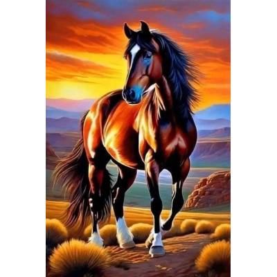 Norimpex - Puzzle Diamant painting: Brown horse at sunset 30x40cm - 1 - 39 piese