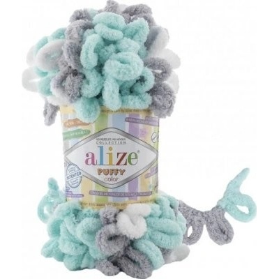 Alize Příze Puffy color 6408 aqua-šedo-bílá