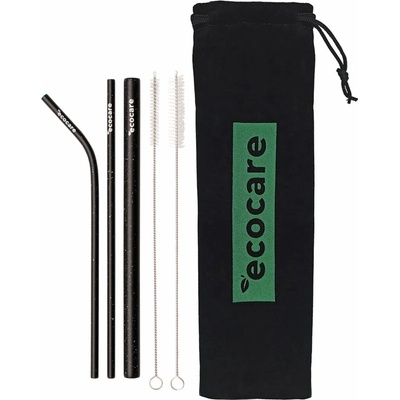 Ecocare Ekologická kovová brčka Set Černé se vzorem 3 ks