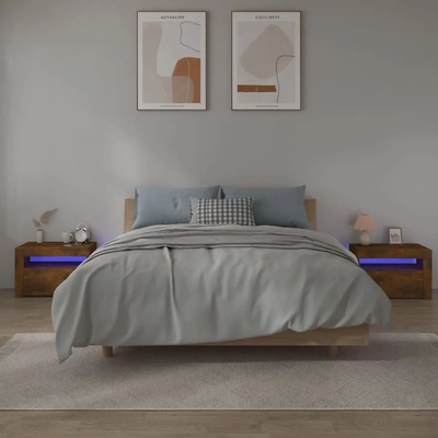 vidaXL Нощни шкафчета, 2 бр, с LED, опушен дъб, 60x35x40 см (3144972)