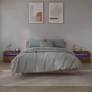 vidaXL Нощни шкафчета, 2 бр, с LED, опушен дъб, 60x35x40 см (3144972)