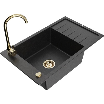 Mexen Elias гранитна мивка с 1 отделение с дъска за отцеждане и кухненски смесител Telma, черно/сребристо - 6511-73-670200-50 (6511-73-670200-50)