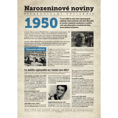 Narozeninové noviny 1950 s vlastním textem a fotografií S fotografií a textem