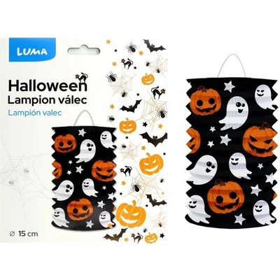LUMA Halloween papierový lampión - valec, priemer 15cm, motív duch
