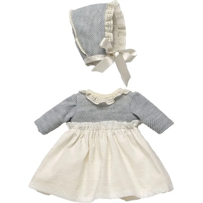 Бутикови дрехи за кукла Asi Dolls - Reborn, Сиво-бяла рокля и шапка, 46 cm (3475920)