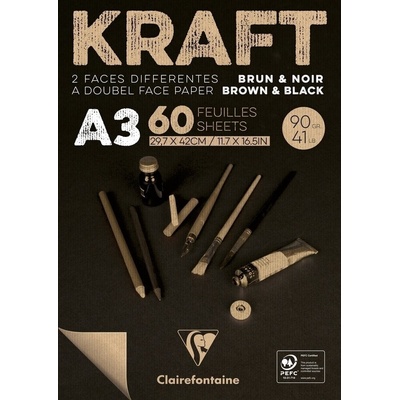 Clairefontaine Brown & Black Laid Kraft Pad Скицник 60 A3 90 g (975819C)