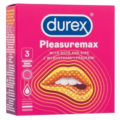 Durex Pleasuremax 3 бр оребрени презервативи със стимулиращи релефни точки и силиконов лубрикантен гел