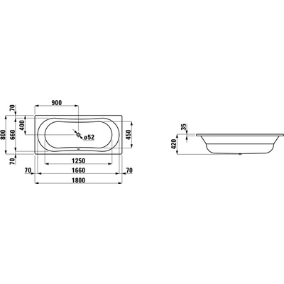 Laufen Thallium 180 x 42 cm H2250900000401