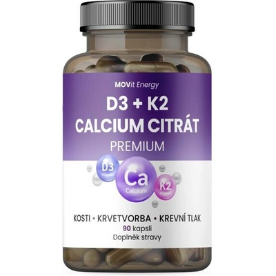 MOVit Vitamin D3 1000 IU + K2 75 mcg + Vápník Citrát 90 kapslí