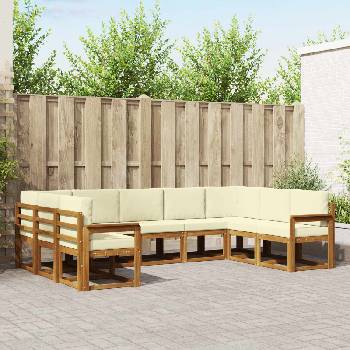 vidaXL Комплект дивани за открито 9 pcs Натурален и Крема (3366973)