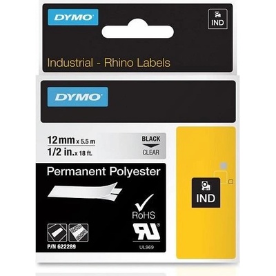 DYMO permanentní polyesterová páska RHINO D1 12 mm x 5,5 m, černá na průhledné, 622289