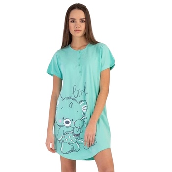 Памучна нощница в зелено с мече