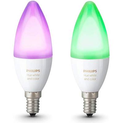 Philips Hue White And Color Ambiance 6W E14 - комплект 2 броя E14 лампа с бяла и цветна светлина за безжично управляемо осветление за iOS и Android устройства