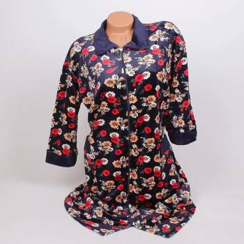 Image 1 of Плюшен макси халат в тъмносиньо с цветя