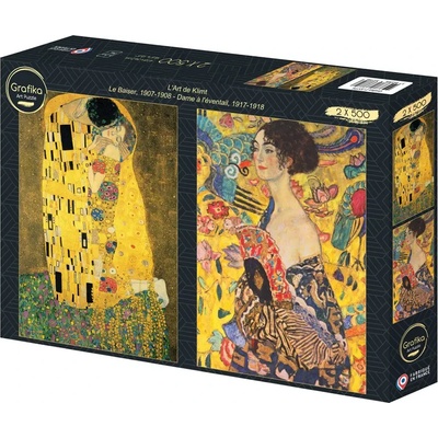 Grafika - Puzzle 2x500 Klimt: The Kiss, Lady with a Fan - 500 piese