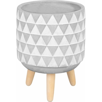Dekorácia MagicHome, Kvetináč s mozaikou, cement, s nožkami, 13x13x12 cm Farba: sivý/biely