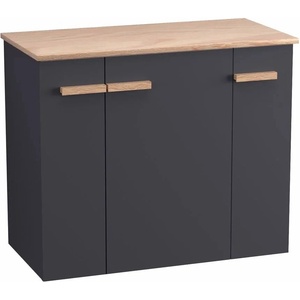 Krofam e-L_WOOD комплект черни стенни шкафове 79 см, кафяв плот 81 см и мивка (139-0208+139-0055+137-0503)