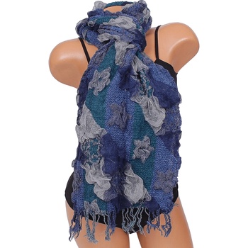 Image 1 of Ефектен зимен шал в тъмносиньо с цветя