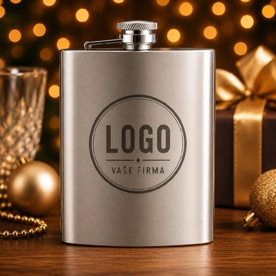 Nerezová placatka s gravírováním loga firmy 240 ml Barva: Stříbrná