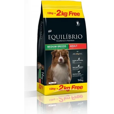 Equilibrio Adult Dog Medium Breeds - Пълноценна храна за израснали кучета от средни породи 12 + 2 кг, Франция