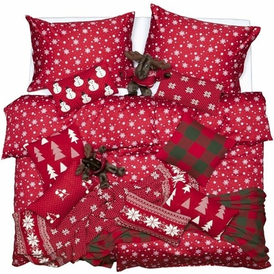 SCANquilt Obliečky klasik vločky červená 240x200 2x70x90