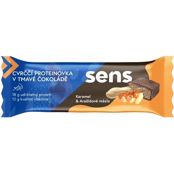 Sens - Щурче протеиново блокче в черен шоколад - Карамел и фъстъчено масло, 60 g