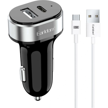 Earldom Зарядно устройство за кола Earldom ES-CC14, 1xUSB, 1xType-C, С Type-C кабел, Черен - 40243 (40243)