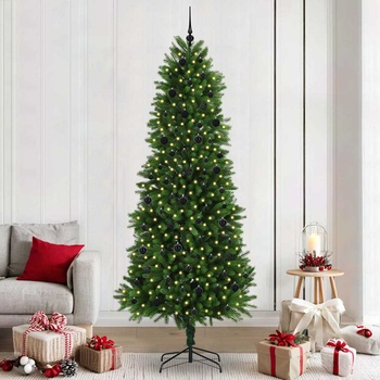 vidaXL Коледно дърво с 300 LED светодиода с поставка Зелен 240 cm ПЕ (3396350)