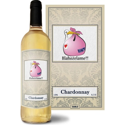 Sablio Blahoželáme Chardonnay biele suché víno 12 % 0,75 l (čistá fľaša)