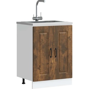 vidaXL Шкаф за мивка, Kalmar, опушен дъб, 60x46x81, 5см инженерно дърво (853442)