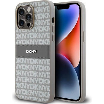 Image 1 of DKNY Repeat Pattern Tonal Stripe Leather Hard Case - дизайнерски кожен кейс за iPhone 14 Pro (бежов)