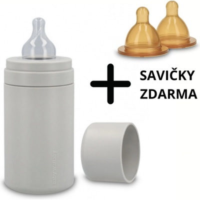 Baby Wallaby kojenecká antikoliková láhev + savičky Light grey 240 ml