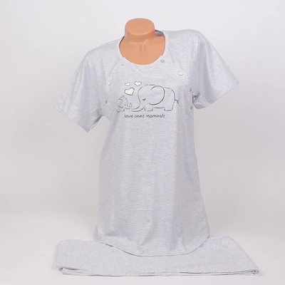 Пижама за бременни и кърмачки в светлосиво със слончета