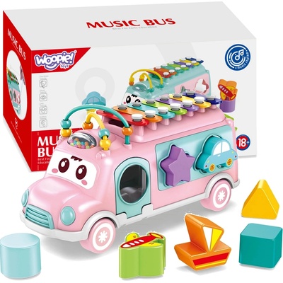 LEAN TOYS Hudobný autobus s cimbalom ružový
