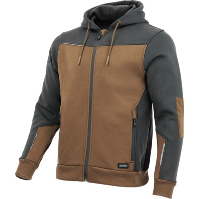 Sara Workwear Rozepínací mikina s kapucí extra teplá COMFORT PLUS hnědá tmavě šedá