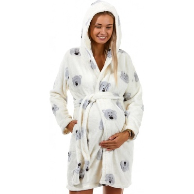Dámský kojící huňatý župan s medvědy do porodnice 1Z1468 bílá