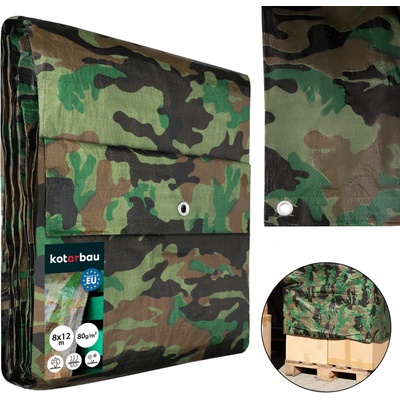Tarpaulin plachta Khaki 8x12 m, 80 g/m, zakrývacia, oliva/kamufláž